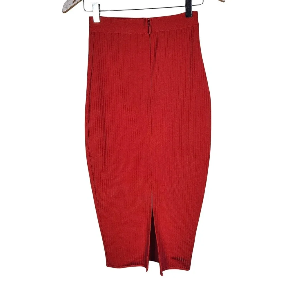 SUPERDOWN‎ Akeela Skirt Womens Small Red Ribbed Knit Midi Pencil Slit Zip